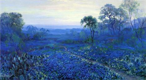  Bluebonnet Landscape with Catci, Road and Mountain Laurel by Robert Julian Onderdonk
