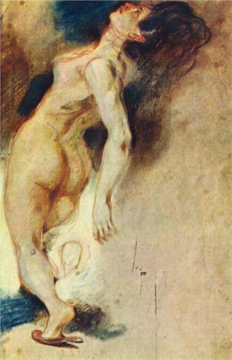  Female Nude Killed from Behind by Eugene Delacroix