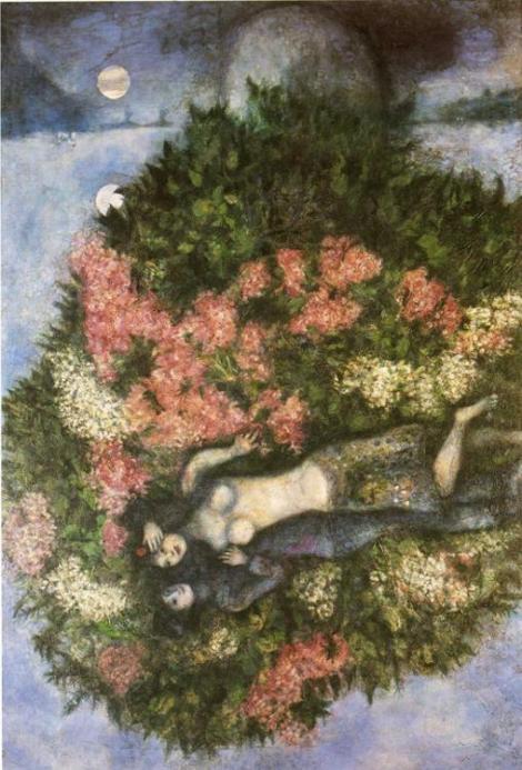 Lovers in lilacs by Marc Chagall