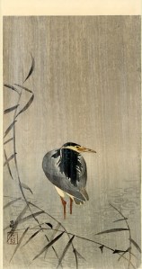 Heron in downpour by Ohara Koson
