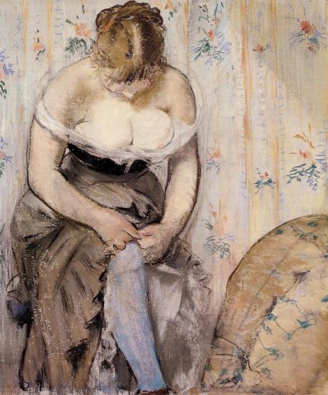 Woman fastening her garter by Edouard Manet