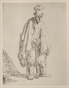 A Beggar Standing and Leaning on a Stick by Rembrandt