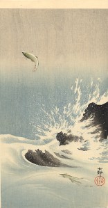 Leaping Salmon by Ohara Koson. 