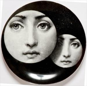 Theme & Variations Decorative Plate #150 (Two Circles with Faces) by Fornasetti
