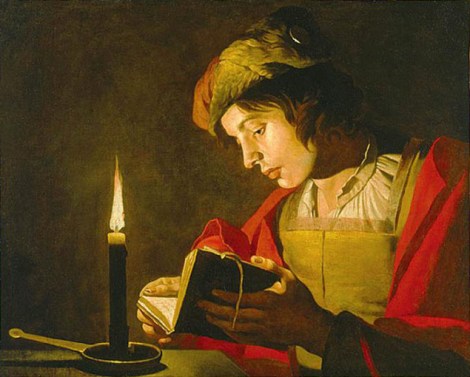 Young Man Reading by Candle Light by Matthias Stom