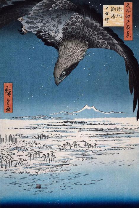 Eagle Over 100,000 Acre Plain at Susaki, Fukagawa (Juman-tsubo) by Hiroshige