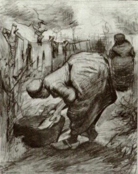 Peasant Woman at the Washtub and Peasant Woman Hanging Up the Laundry by Vincent van Gogh