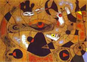 A Dew Drop Falling from a Bird's Wing Wakes Rosalie, who Has Been Asleep in the Shadow of a Spider's Web by Joan Miro