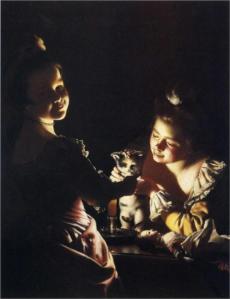 Dressing the kitten by Joseph Wright