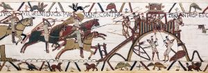 A segment of the Bayeux tapestry showing the battle of Hastings