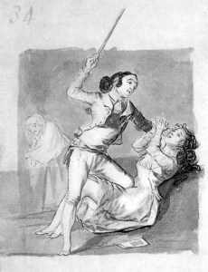 Woman battered with a cane by Francisco Goya