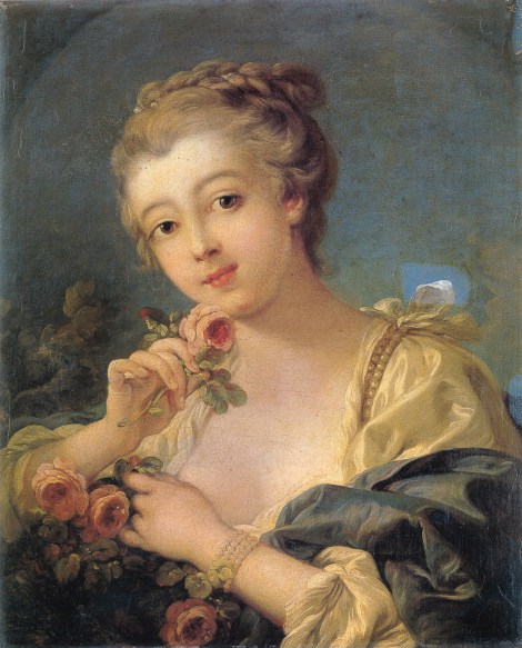 Young woman with a bouquet of roses by François Boucher
