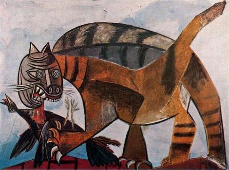 Cat eating a bird by Pablo Picasso