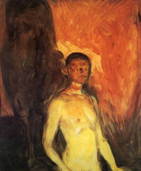 Self portrait in hell by Edvard Munch