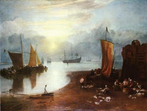Sun Rising Through Vagour Fishermen Cleaning And Sellilng Fish by William Turner